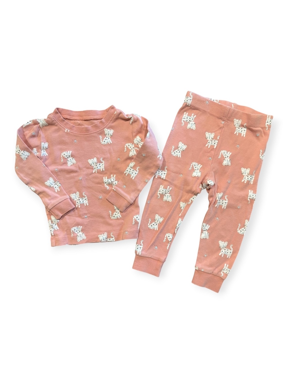 Petit Lem Baby Pajama Set 12M Pink with Dalmatian Dog Print Cotton